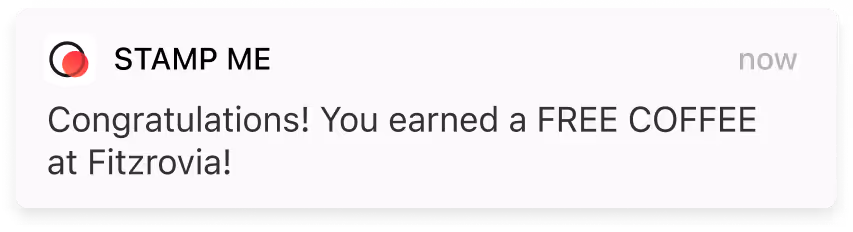 Example push notification from Stamp Me. 